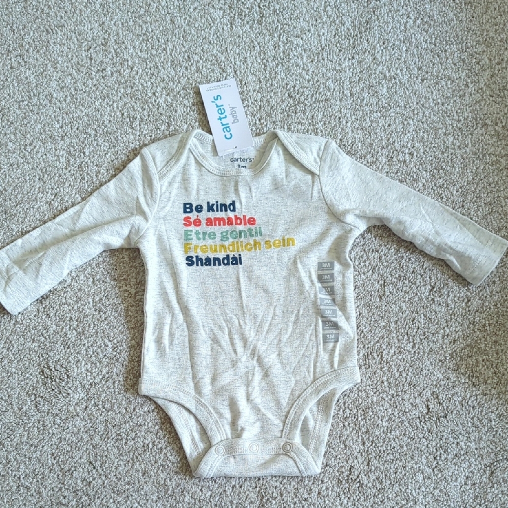 NWT Carter's Light Gray Multilingual Bodysuit